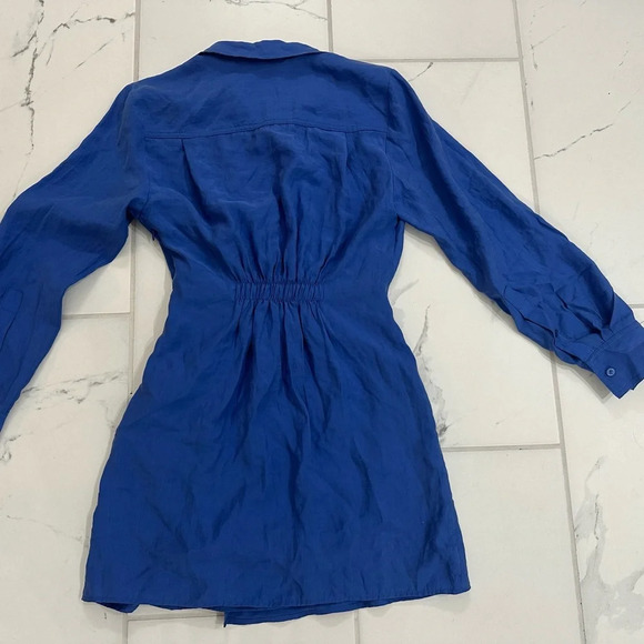 Zara Women’s Wrap Cross Long Sleeve Mini Dress Royal Blue Size XS EUC Side Zip - Picture 7 of 10